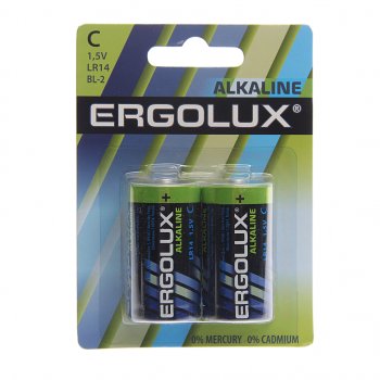 135 р. Батарейка C LR14 1.5V блистер 2шт. (цена за 1шт.) Alkaline ERGOLUX ERGOLUX lr14 bl-2  с доставкой в г. Керчь. Увеличить фотографию 3