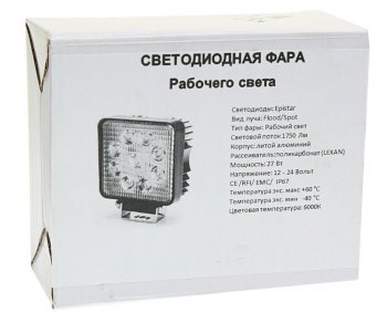 999 р. Фара рабочего света 105х105мм 27Вт (9 светодиодов) LED LT LED TECHNOLOGY lt-1227sf  с доставкой в г. Керчь. Увеличить фотографию 4