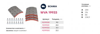 4 899 р. Накладка тормозной колодки SCANIA (413x254) стандарт 64 отв. 6.65x1893280 (4шт.) MARSHALL MARSHALL m2199330  с доставкой в г. Керчь. Увеличить фотографию 4