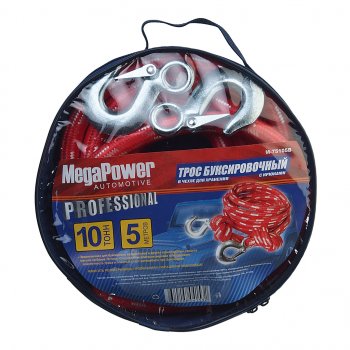 589 р. Трос буксировочный 10т 5м альпийский шнур (крюк-крюк) MEGAPOWER MEGAPOWER-AUTOMOTIVE m-75105b  с доставкой в г. Керчь. Увеличить фотографию 2