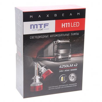 7 399 р. Лампа светодиодная 24V H11 PGJ19-2 бокс (2шт.) MTF MTF mb11k6-24  с доставкой в г. Керчь. Увеличить фотографию 2