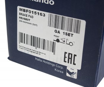 1 659 р. Колодки тормозные PEUGEOT 206,206SW (01-) передние (без АБС) (4шт.) MANDO MANDO mbf015163  с доставкой в г. Керчь. Увеличить фотографию 3