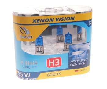 499 р. Лампа 12V H3 55W PK22s бокс (2шт.) Xenon Vision CLEARLIGHT CLEARLIGHT mhl3xv  с доставкой в г. Керчь. Увеличить фотографию 1
