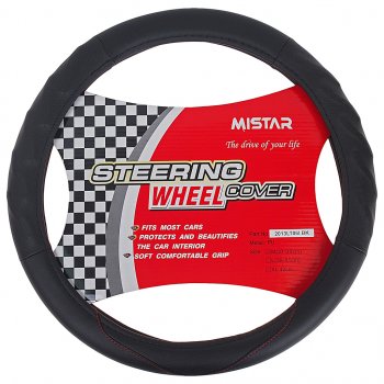 539 р. Оплетка руля (M) 37-39см черная кожа MISTAR MISTAR mis-2013lt06i bk (m)  с доставкой в г. Керчь. Увеличить фотографию 1