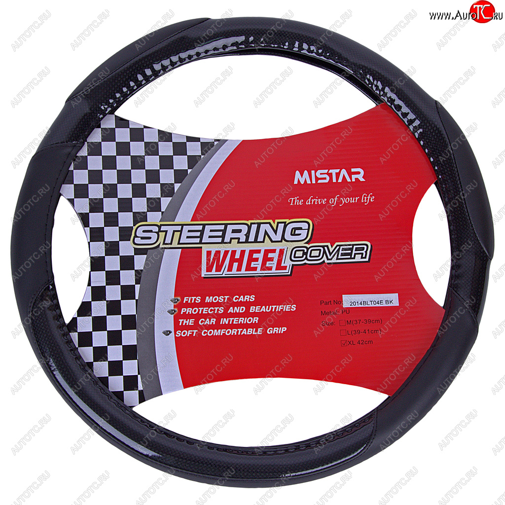 499 р. Оплетка руля (XL) 41-43см черная карбон MISTAR MISTAR mis-2014blt04e bk (xl)  с доставкой в г. Керчь