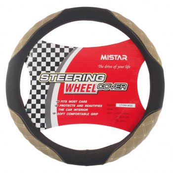 559 р. Оплетка руля (M) 37-39см чернаябежевая стеганая кожа MISTAR MISTAR mis-lt04a bkbe (m)  с доставкой в г. Керчь. Увеличить фотографию 1