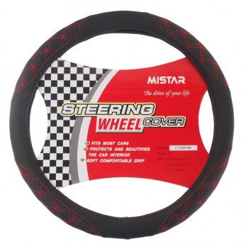 559 р. Оплетка руля (M) 37-39см черная кожаная стеганая MISTAR MISTAR mis-lt04a bk (m)  с доставкой в г. Керчь. Увеличить фотографию 1