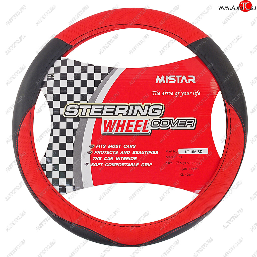 539 р. Оплетка руля (M) 37-39см черно-красная кожаная MISTAR MISTAR mis-lt15a bkrd (m)  с доставкой в г. Керчь