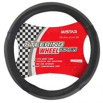 539 р. Оплетка руля (M) 37-39см чернаясерая кожа MISTAR MISTAR mis-lt22a bkgy (m)  с доставкой в г. Керчь. Увеличить фотографию 1