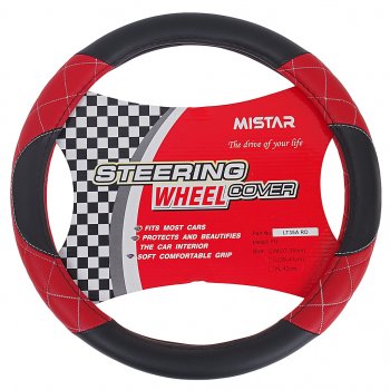 539 р. Оплетка руля (M) 37-39см чернаякрасная кожаная MISTAR MISTAR mis-lt35a bkrd (m)  с доставкой в г. Керчь. Увеличить фотографию 1