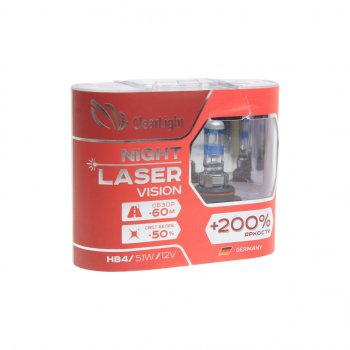 1 099 р. Лампа 12V HB4 55W +200% бокс (2шт.) Night Laser Vision CLEARLIGHT CLEARLIGHT ml9006nlv200  с доставкой в г. Керчь. Увеличить фотографию 1