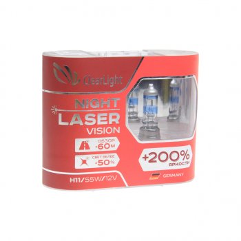 1 099 р. Лампа 12V H11 55W +200% бокс (2шт.) Night Laser Vision CLEARLIGHT CLEARLIGHT mlh11nlv200  с доставкой в г. Керчь. Увеличить фотографию 1