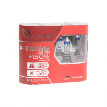 929 р. Лампа 12V H11 55W +150% бокс (2шт.) X-treme Vision CLEARLIGHT CLEARLIGHT mlh11xtv150  с доставкой в г. Керчь. Увеличить фотографию 1