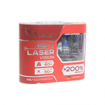 1 089 р. Лампа 12V H4 6055W P43t +200% бокс (2шт.) Night Laser Vision CLEARLIGHT CLEARLIGHT mlh4nlv200  с доставкой в г. Керчь. Увеличить фотографию 1