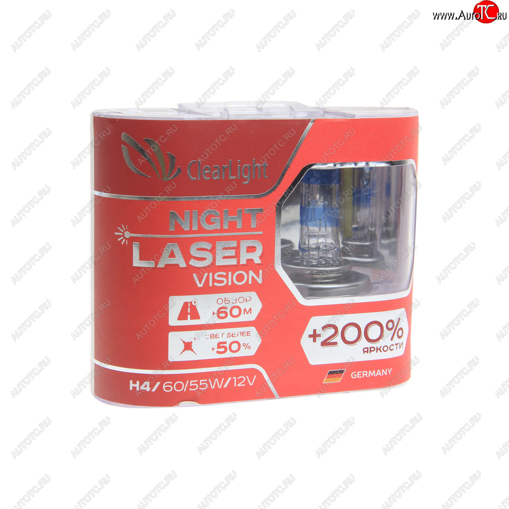 1 089 р. Лампа 12V H4 6055W P43t +200% бокс (2шт.) Night Laser Vision CLEARLIGHT CLEARLIGHT mlh4nlv200  с доставкой в г. Керчь