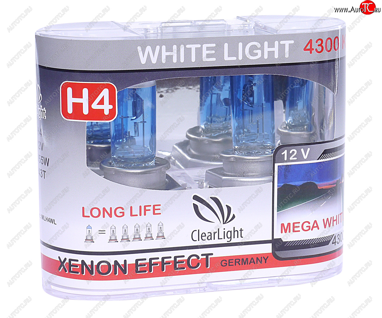 729 р. Лампа 12V H4 6055W P43t бокс (2шт.) White Light CLEARLIGHT CLEARLIGHT mlh4wl  с доставкой в г. Керчь