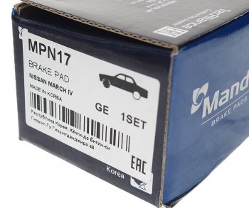 1 769 р. Колодки тормозные NISSAN Cube (02-08),March (02-10) передние (4шт.) MANDO MANDO mpn17  с доставкой в г. Керчь. Увеличить фотографию 3