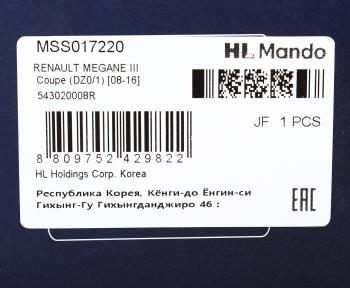 4 099 р. Амортизатор RENAULT Megane (08-) передний левый/правый газовый MANDO MANDO mss017220 MANDO mss017220  с доставкой в г. Керчь. Увеличить фотографию 3