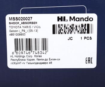 4 849 р. Амортизатор TOYOTA Yaris (99-) передний левыйправый газовый MANDO MANDO mss020027  с доставкой в г. Керчь. Увеличить фотографию 4