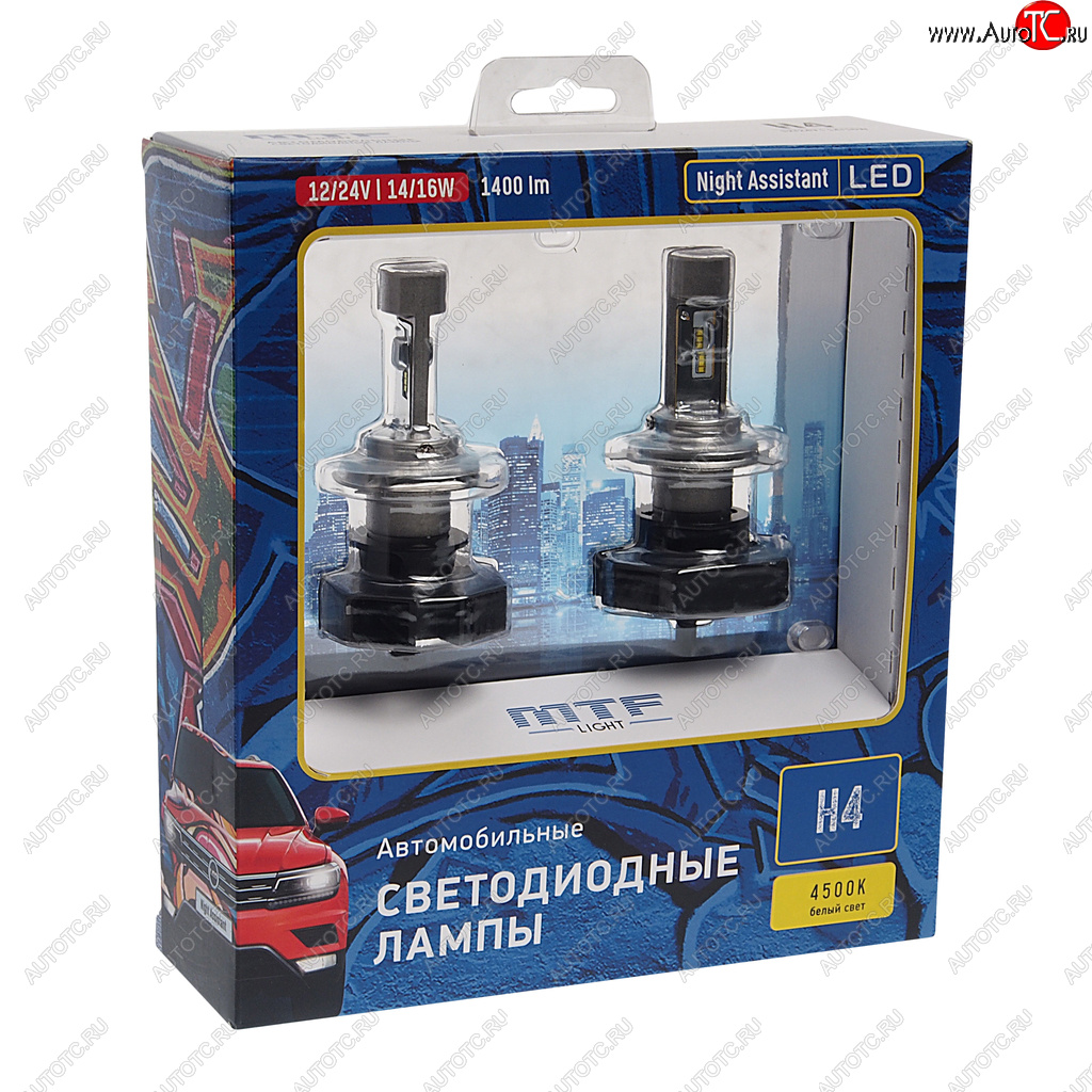 6 599 р. Лампа светодиодная 12V H4 P43t бокс (2шт.) MTF MTF nah04k4  с доставкой в г. Керчь