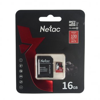439 р. Карта памяти 16GB MicroSD class 10 + SD адаптер NETAC NETAC nt02p500pro-016g-r  с доставкой в г. Керчь. Увеличить фотографию 1