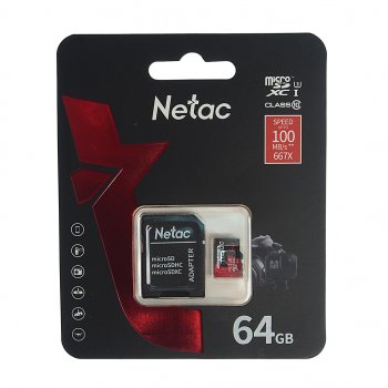 599 р. Карта памяти 64GB MicroSD class 10 + SD адаптер NETAC NETAC nt02p500pro-064g-r  с доставкой в г. Керчь. Увеличить фотографию 1