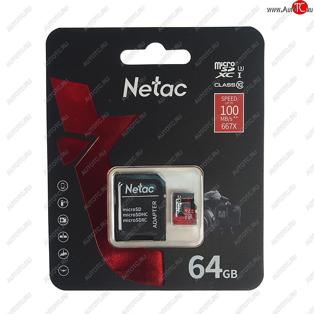 599 р. Карта памяти 64GB MicroSD class 10 + SD адаптер NETAC NETAC nt02p500pro-064g-r  с доставкой в г. Керчь
