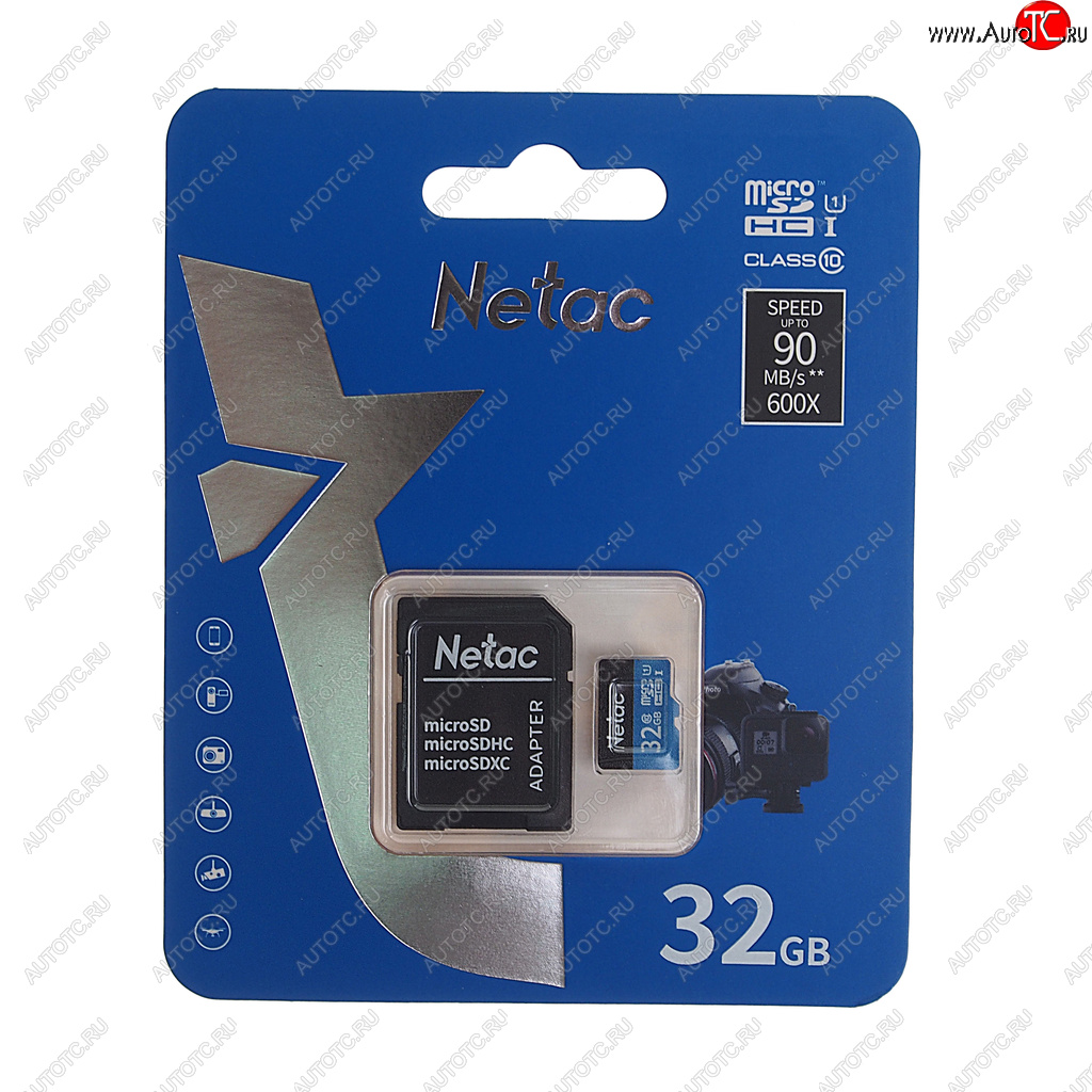 389 р. Карта памяти 32GB MicroSD class 10 + SD адаптер NETAC NETAC nt02p500stn-032g-r  с доставкой в г. Керчь