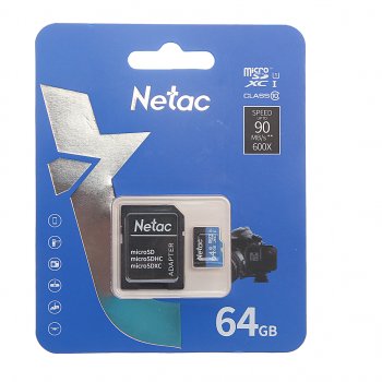 479 р. Карта памяти 64GB MicroSD class 10 + SD адаптер NETAC NETAC nt02p500stn-064g-r  с доставкой в г. Керчь. Увеличить фотографию 1