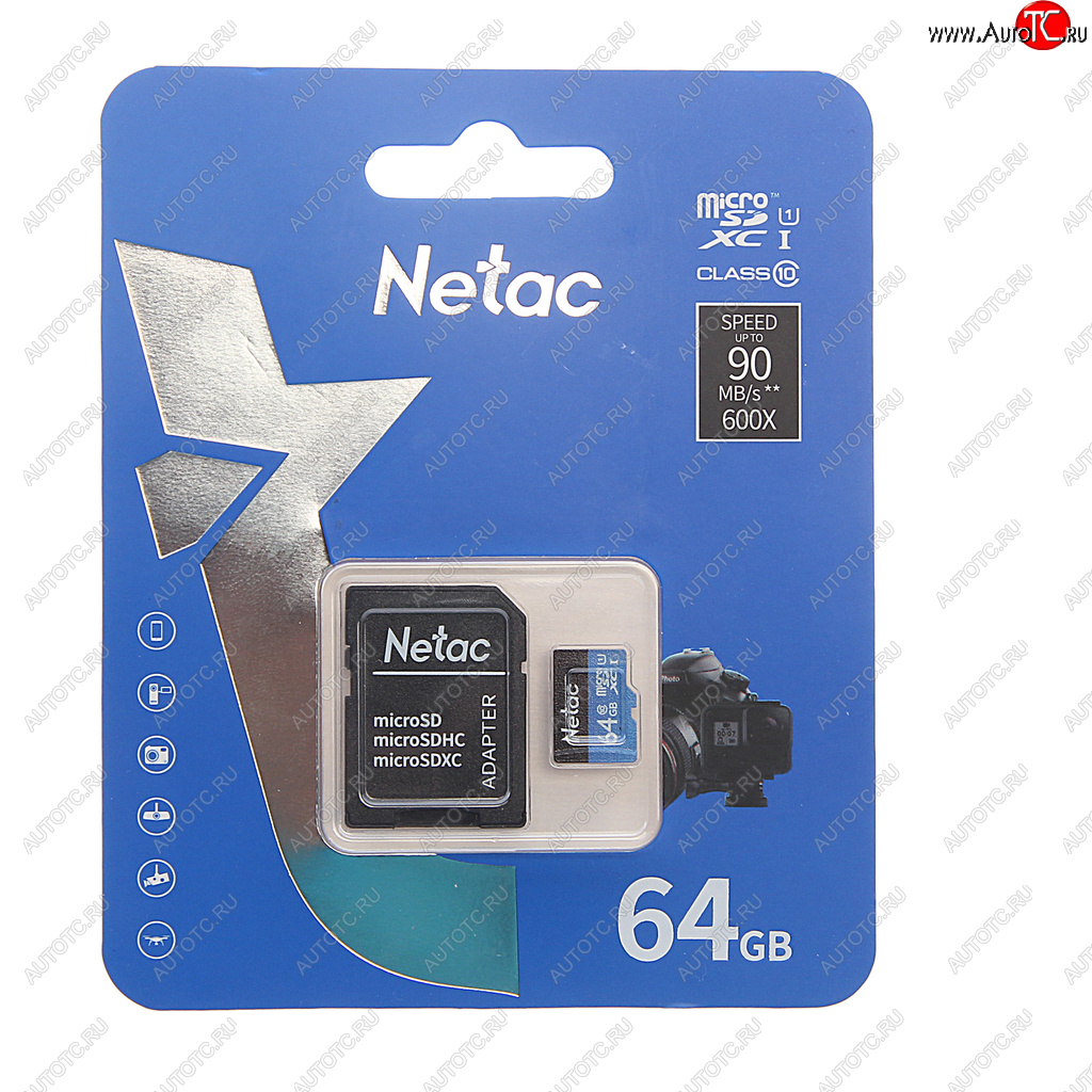 479 р. Карта памяти 64GB MicroSD class 10 + SD адаптер NETAC NETAC nt02p500stn-064g-r  с доставкой в г. Керчь