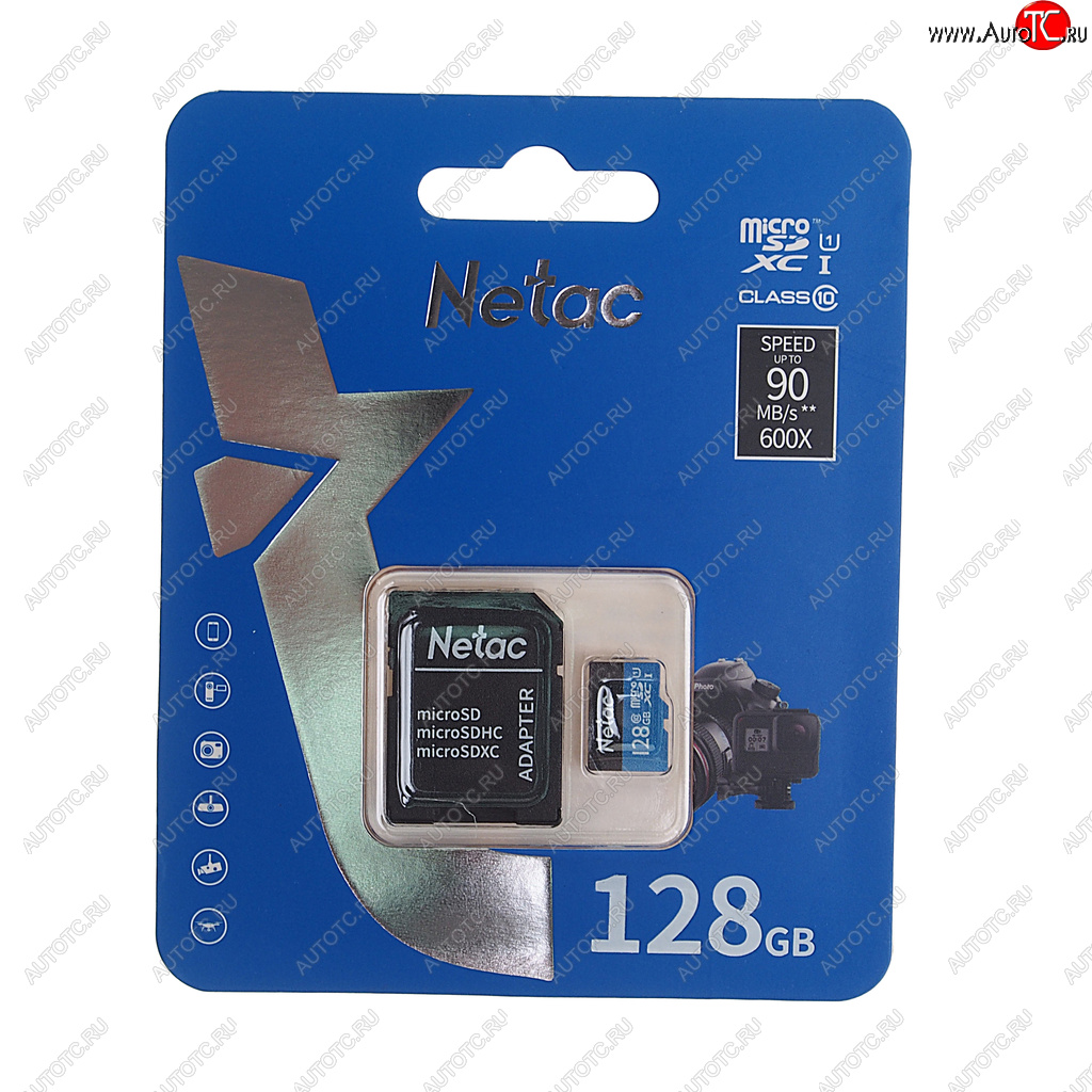 949 р. Карта памяти 128GB MicroSD class 10 + SD адаптер NETAC NETAC nt02p500stn-128g-r  с доставкой в г. Керчь