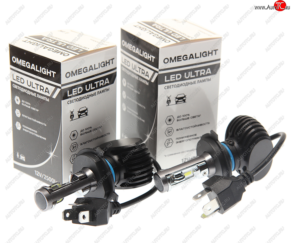 1 699 р. Лампа светодиодная 12V H4 P43t-38 2500Lm (2шт.) Ultra OMEGALIGHT OMEGALIGHT olledh4ul-2  с доставкой в г. Керчь