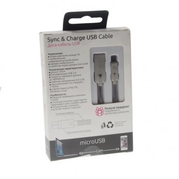 419 р. Кабель micro USB 1.2м серебристый металлическая оплётка PARTNER PARTNER olm-038650  с доставкой в г. Керчь. Увеличить фотографию 2