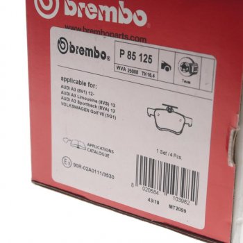 3 299 р. Колодки тормозные задние (4шт.) BREMBO Volkswagen Golf 7 дорестайлинг, хэтчбэк 5 дв. (2012-2017)  с доставкой в г. Керчь. Увеличить фотографию 4
