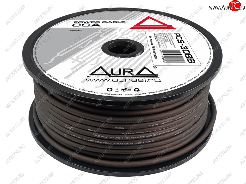 129 р. Кабель силовой 8Ga (8мм) 1м черный AURA AURA pcs-308b 50м  с доставкой в г. Керчь