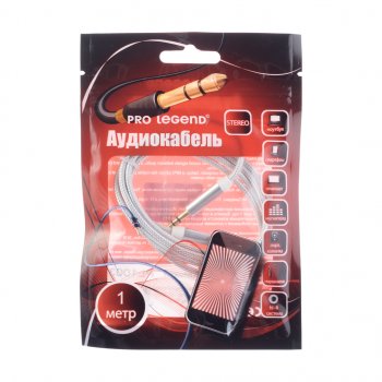 Кабель jack 3.5 1м белый текстиль PRO LEGEND PRO LEGEND pl1003
