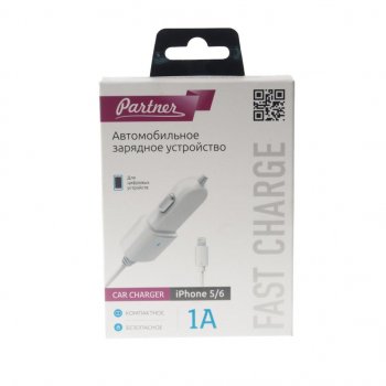 399 р. Устройство зарядное в прикуриватель 12V 1A встроенный кабель iPhone (5-) PARTNER PARTNER prt-028254  с доставкой в г. Керчь. Увеличить фотографию 2