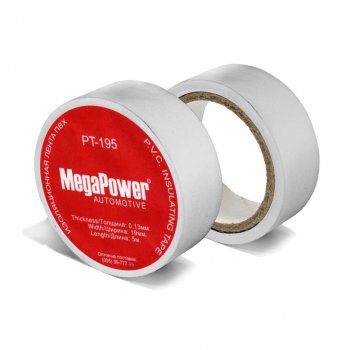 Изолента ПВХ белая 19ммх5м MEGAPOWER MEGAPOWER-AUTOMOTIVE pt-195w