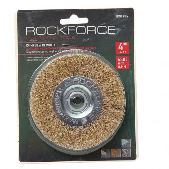 291 р. Кордщетка для УШМ дисковая 100мм латунь в блистере ROCKFORCE ROCKFORCE rf-bwf004  с доставкой в г. Керчь. Увеличить фотографию 1
