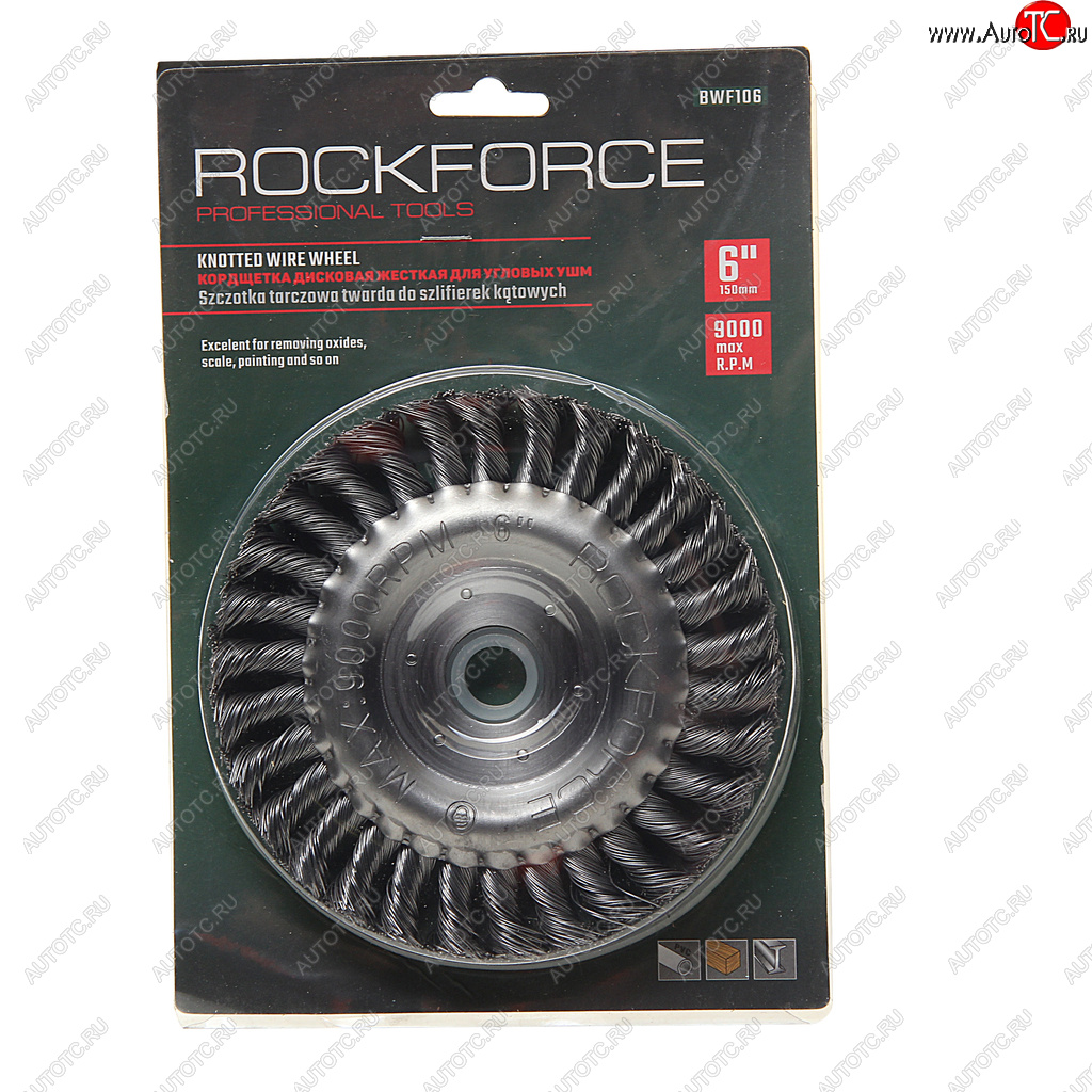 569 р. Кордщетка для УШМ дисковая 150мм витая сталь в блистере ROCKFORCE ROCKFORCE rf-bwf106  с доставкой в г. Керчь