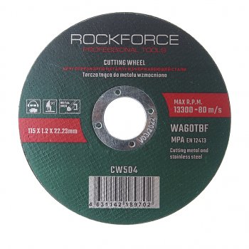 41 р. Круг отрезной по металлу 115x1.2x22.23мм ROCKFORCE ROCKFORCE rf-cw504 ROCKFORCE rf-cw504  с доставкой в г. Керчь. Увеличить фотографию 1