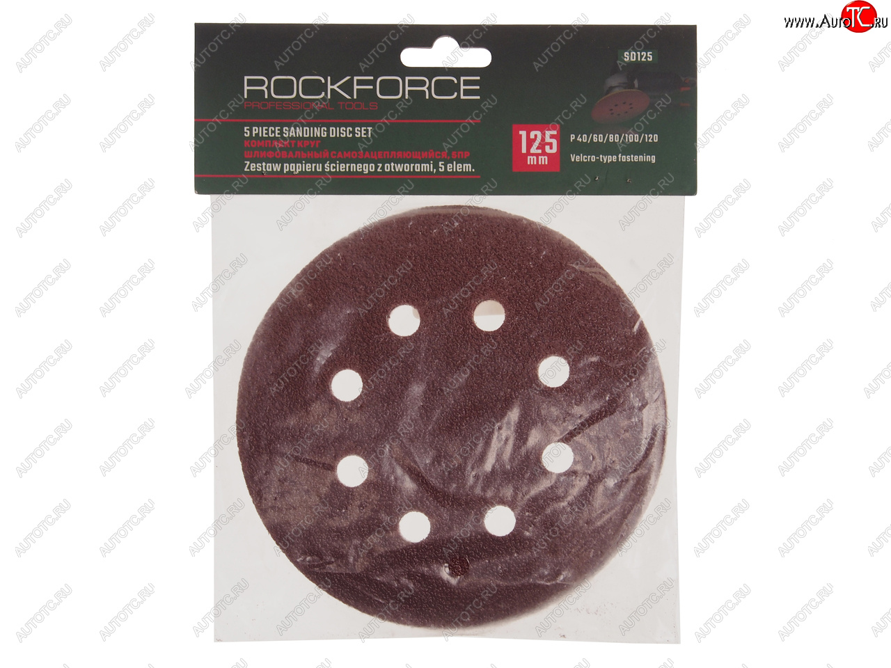 131 р. Бумага наждачная на липучке D125 P40-120 8 отверстий 5шт. ROCKFORCE ROCKFORCE rf-sd125  с доставкой в г. Керчь