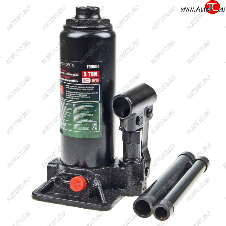 2 369 р. Домкрат бутылочный 5т 195-395мм с клапаном ROCKFORCE ROCKFORCE rf-t90504(ds)  с доставкой в г. Керчь
