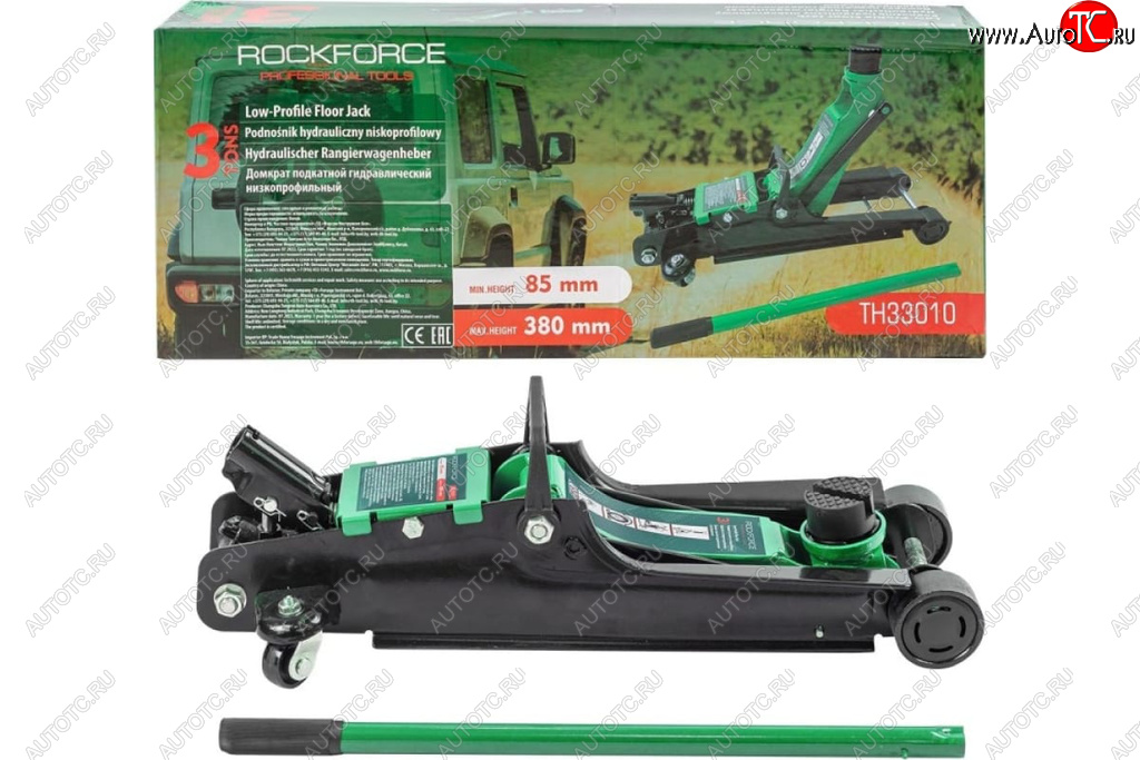 8 749 р. Домкрат подкатной 3т 85-380мм низкопрофильный ROCKFORCE ROCKFORCE rf-th33010  с доставкой в г. Керчь