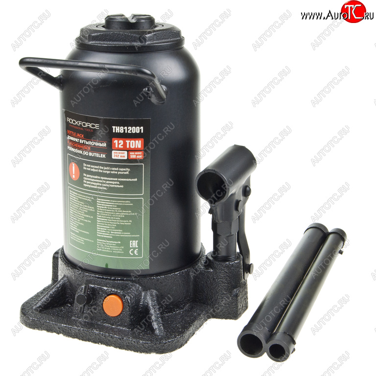 10 349 р. Домкрат бутылочный 12т 242-598мм 2-х плунжерный ROCKFORCE ROCKFORCE rf-th812001  с доставкой в г. Керчь