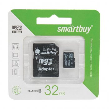 Карта памяти 32GB MicroSD class 10 + SD адаптер SMART BUY SMART BUY sb32gbsdcl10-01