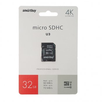 Карта памяти 32GB MicroSD class 10 + SD адаптер SMART BUY SMART BUY sb32gbsdcl10u3-01