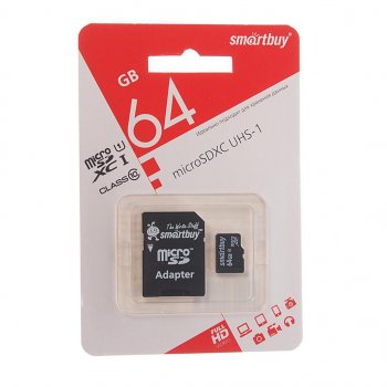Карта памяти 64GB MicroSD class 10 + SD адаптер SMART BUY SMART BUY sb64gbsdcl10-01