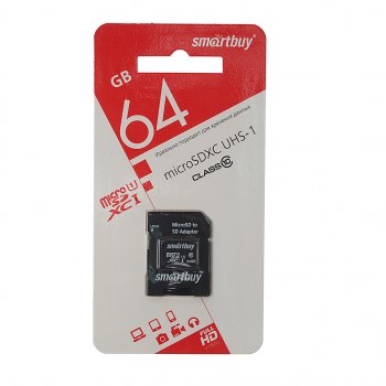 Карта памяти 64GB MicroSD class 10 + SD адаптер SMART BUY SMART BUY sb64gbsdcl10-01_c