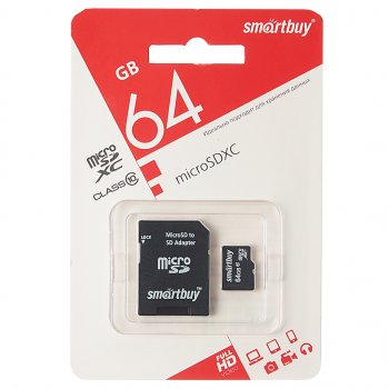 Карта памяти 64GB MicroSD class 10 + SD адаптер SMART BUY SMART BUY sb64gbsdcl10-01le